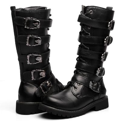 Hoge Kwaliteit Heren Gothic Laarzen Punk Stijl Street Motorlaarzen Mid-kuit Leren Laars Winter Pluche Warme Laarzen voor Heren