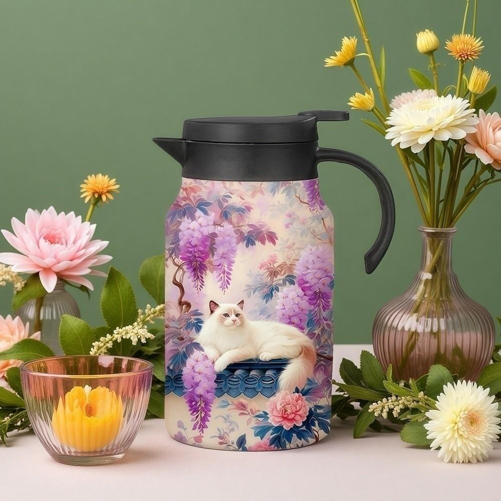 Retro Flower Insulated Kettle Hot Water Stainless Steel Thermos Bottle Floral Printing Large Capacity Vacuum Flask