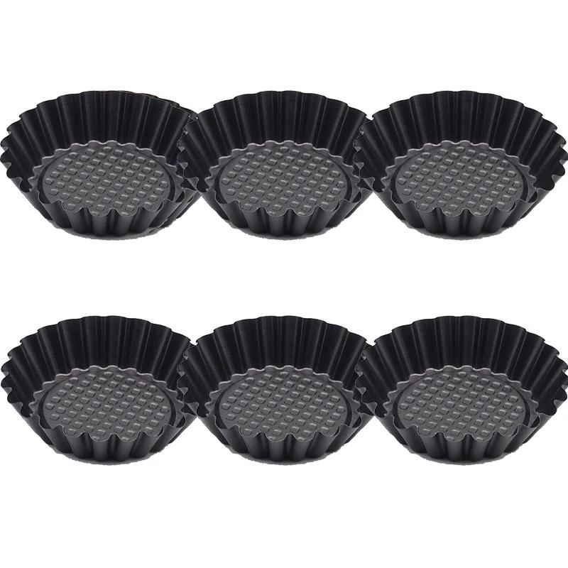 

6 шт. Форма для тарта, киша, флана с антипригарным покрытием, круглая с кружевным краем, форма для тарталеток, многоразовые формочки для тарталеток, чашки для выпечки пирогов, форма для кексов, печенья, маффинов
