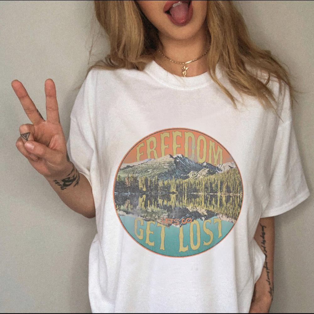 Women TShirt Retro Witch Style TShirt Y2K Aesthetic Casual Loose Fit Top Sun Moon Stars Harajuku Graphic Print Daily Streetwear