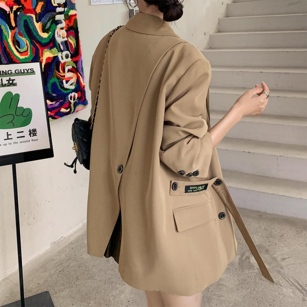 Off-white Casual Blazer Women's Spring and Autumn New Korean Style Loose Double-breasted Slit Suit
