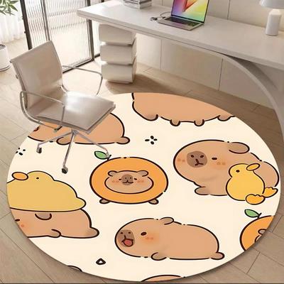 1PC Cute Capybara Office Round Area Rug, Mat Suitable For Office, Under Office Chairs Bedroom Living Room Home Decor, Room Deco