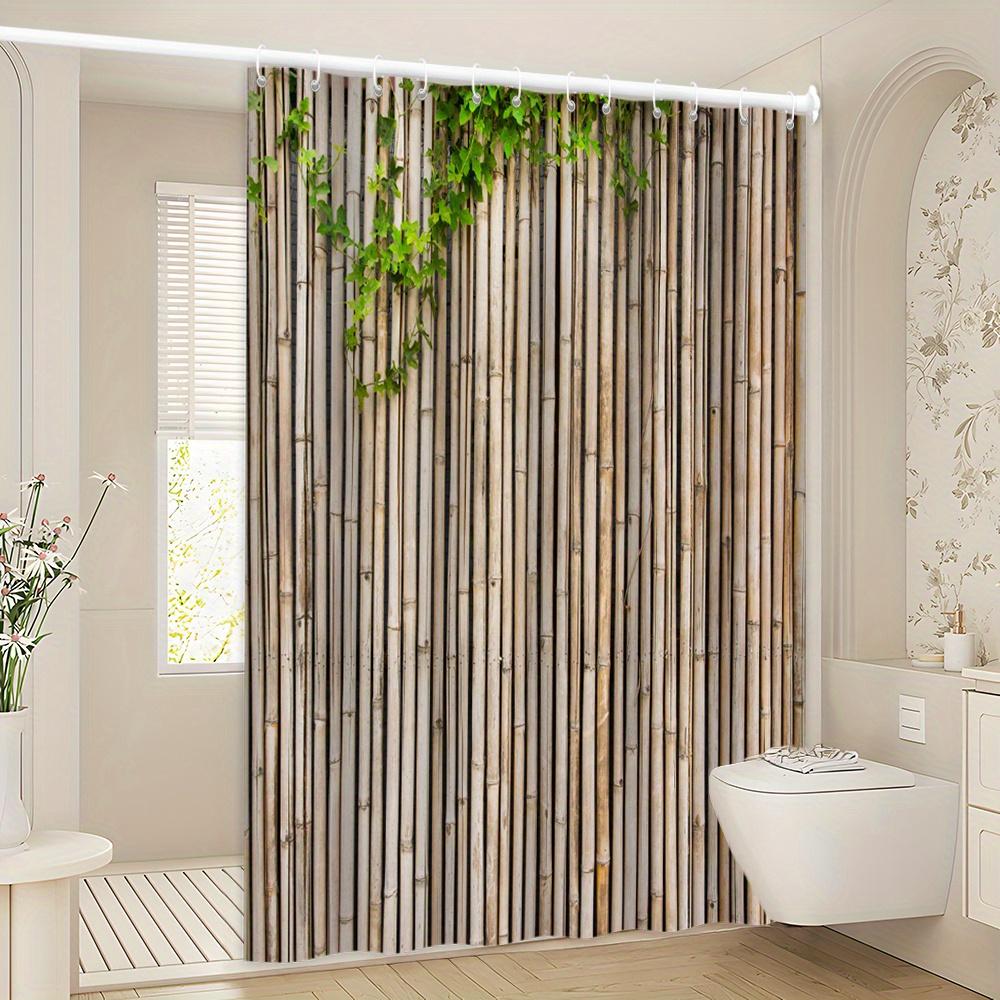 Sprchový závěs Bambusový plot, Vzor s vertikálním zeleným listím, Fotografie rustikálního přírodního designu, Polyester 70,8x70,8 palce s 12 háčky