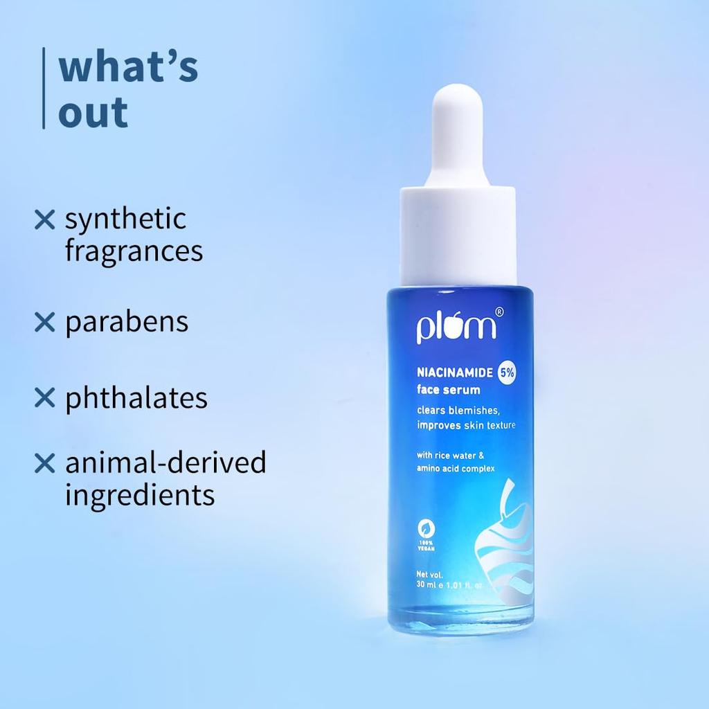Plum 5% Niacinamide & Rice Water Face Serum 30ml Pack for Clear, Bright & Hydrated Skin