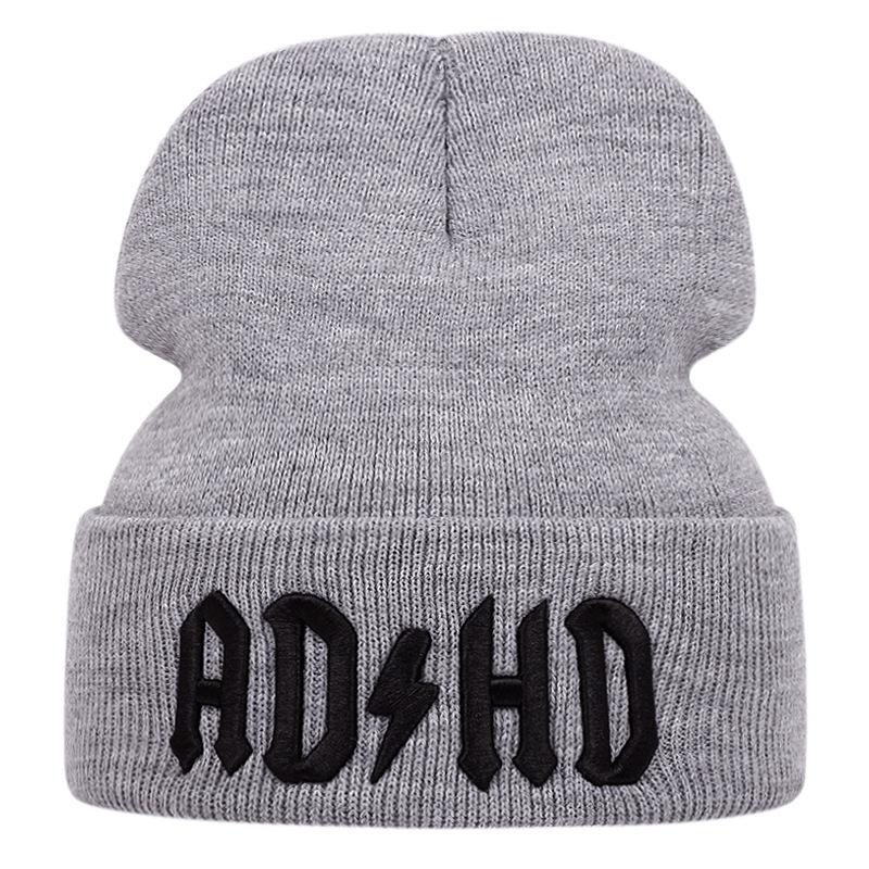 3D Embroidery Adhd Knitted Hat Autumn And Winter Warm Men S And Women S Outdoor Adult Wool Hat Beanie Hat elasticity 55-61cm