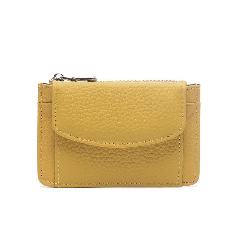 

Короткий кошелек из коровьей кожи первого слоя, женская модная многофункциональная сумка для мелочи на молнии, короткая сумка для карт из натуральной кожи с несколькими отделениями жёлтый