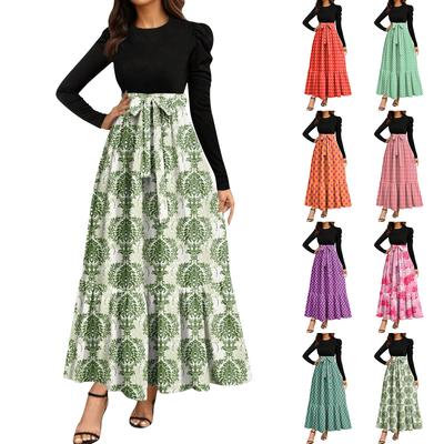 Women's Floral Print High Waist Fashionable And Elegant Dress