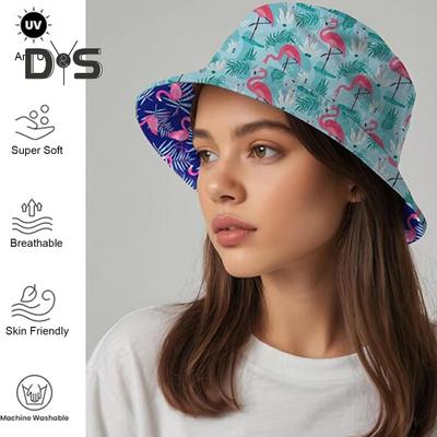Balıkçı Şapkası Flamingo Baskılı Unisex Güneş Şapkası Çift Taraflı Seyahat Kamp Şapkası UV Korumalı Katlanabilir Kısa Kenarlı Açık Hava Etkinlikleri Başlığı