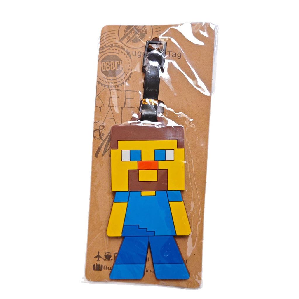 Creeper Steve Cartoon Minecraft Bagagelabel: Schattige Reistas Bedeltje