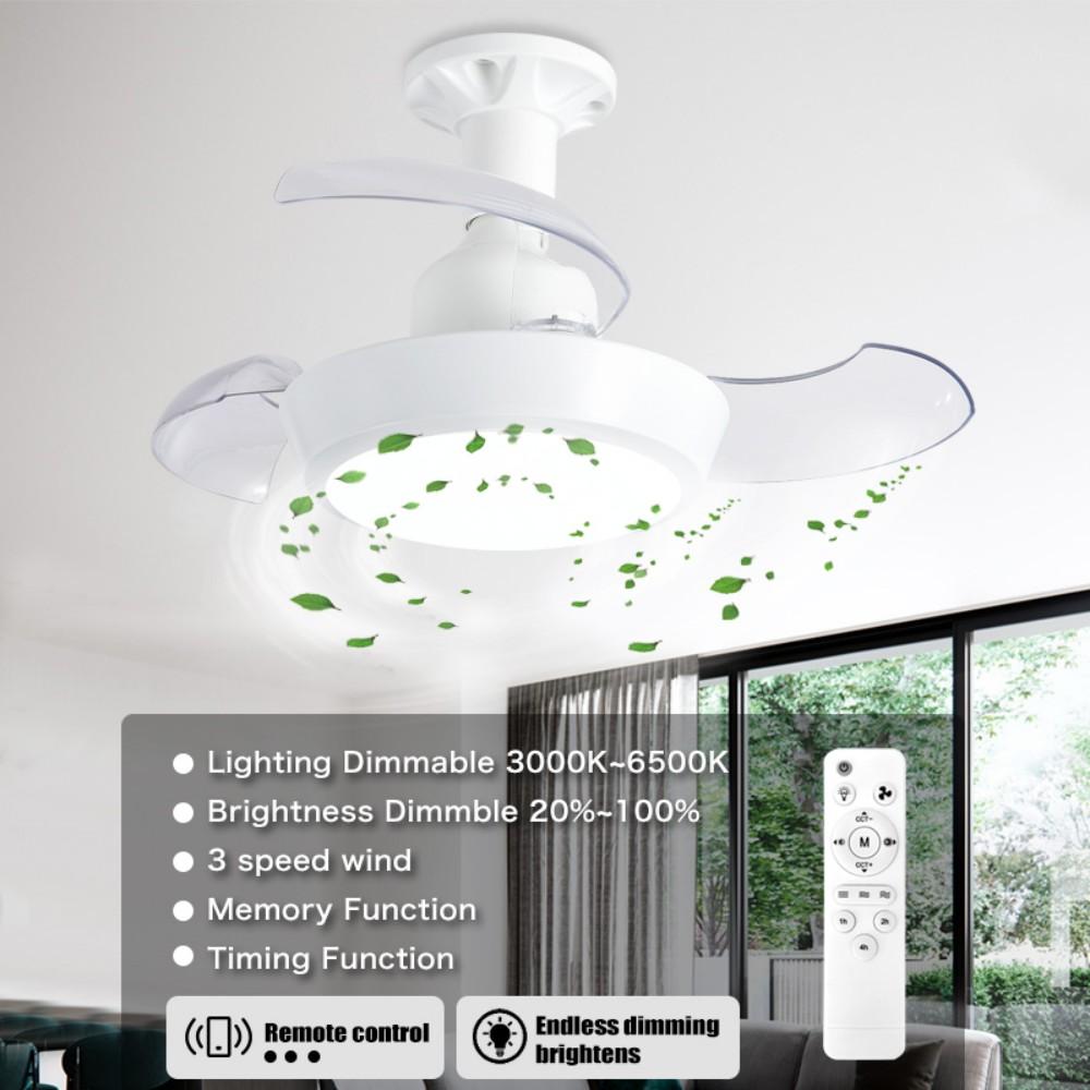 33W E27 Ceiling Fan Light Self-retracting Transparent Fan Blade with Remote Controls Lighting Dimmable 3000-6500k Quiet Fan Lamp