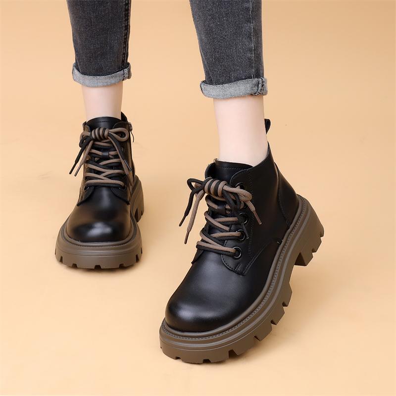 Spring and Autumn 2024 New Single Shoes Muffin Platform Retro Martin Boots Women's Small Round Head Low-top Short Boots
