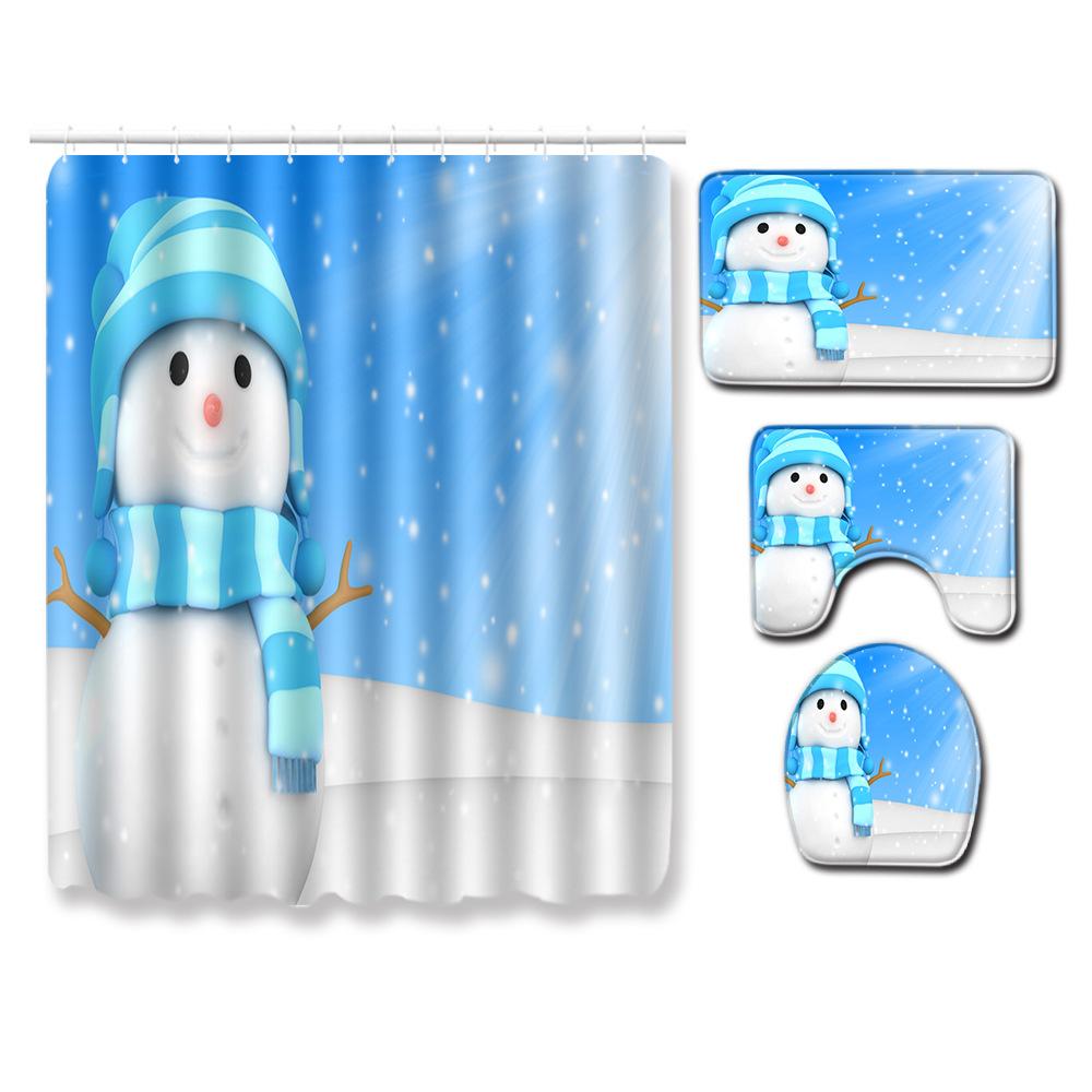 Christmas Bathroom Shower Curtain Four-Piece Combination Floor Mat Bathroom Water Absorbent Non-Slip Door Mat Bedroom Carpet