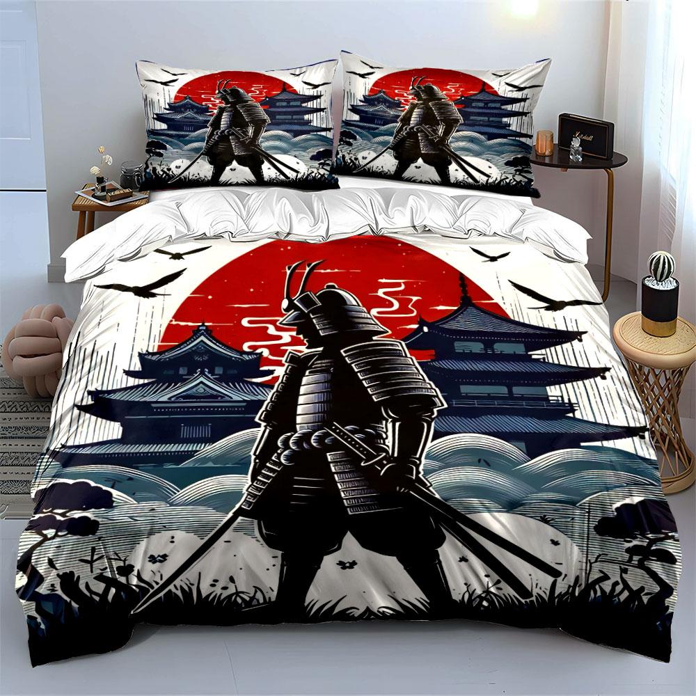Samurai Art Three-Piece Set Soft Comfortable Duvet Cover Bedding Set Included 1*Duvet Cover & 2*Pillowcases, Gift
