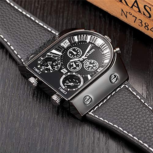 Men's Leather Band Analog Watch, Square Face, Leather Strap, Made In Japan, Black
