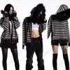 Oversized Streetwear Hooded Coat With Faux Fur Collar Striped Knit Cardigan Womens Punk Style Loose Fit Fall 2025
