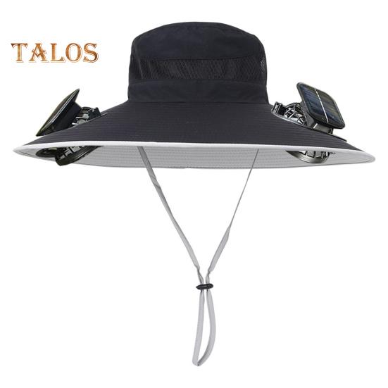 Fisherman Hat Outdoor Fishing Hat with Moisture-Wicking Mesh Design Waterproof Coating Wide-Brimmed Dual-Power Solar Fan Hat