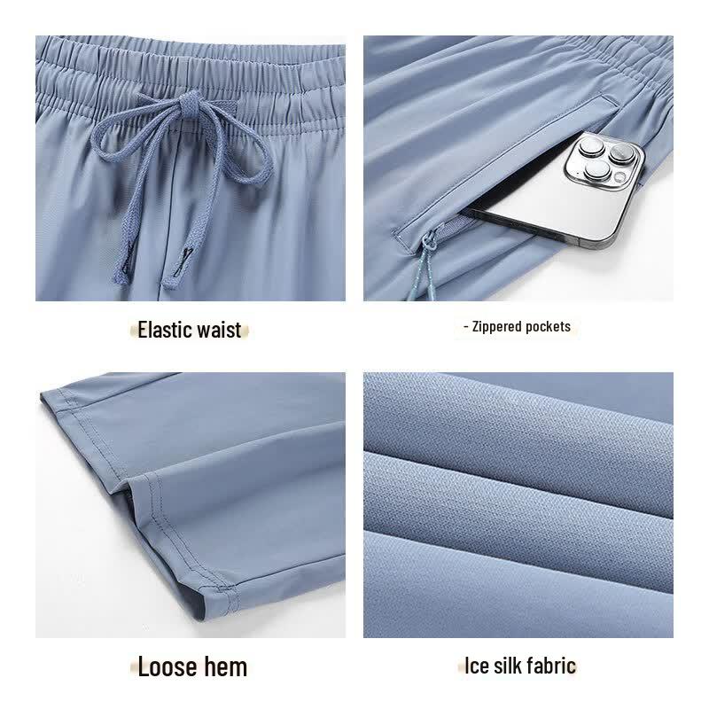 ROMON Men's Ice Silk Quick-Dry Cropped Sports Pants