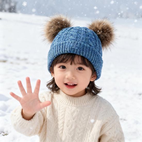 3Pcs/Set Children Hat Scarf Gloves Set Plush Ball Decor Twist Texture Solid Color Knitting Hat Long Scarf Gloves Set