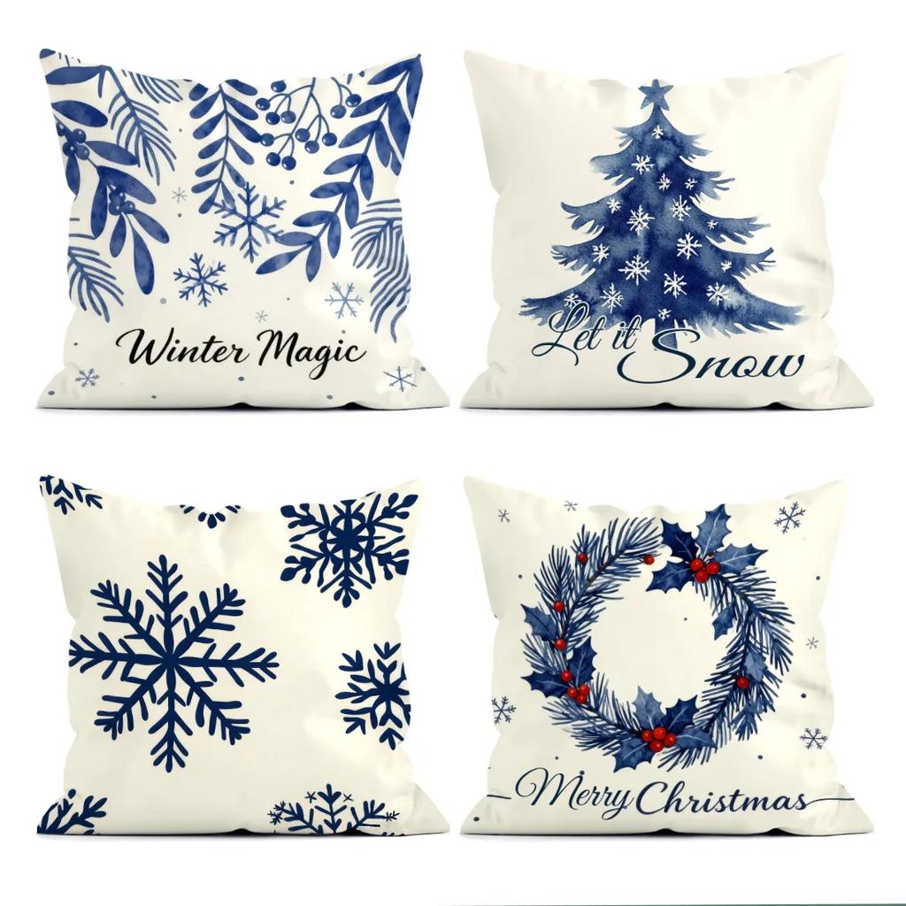 Beige Christmas theme Cushions Pillowcase Polyester Cushion Cover Throw Pillow Pillowcover Home Car Sofa Decor
