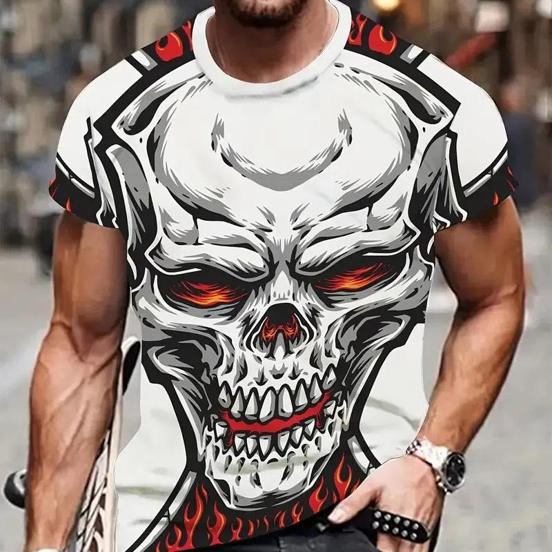 Tričko Lebka Pánské retro High Street 3D tisk Krátké rukávy Letní Pánské tričko Vintage oversized tričko pro muže Tričko Street Top