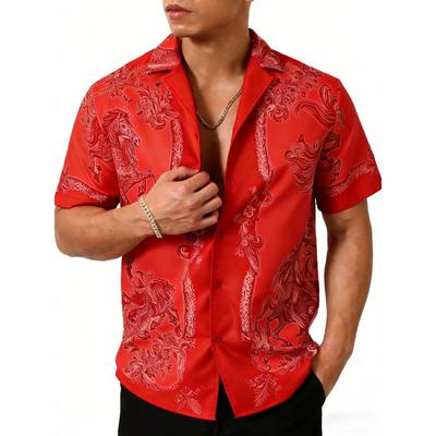 2026 Camisa Masculina Europeia de Manga Curta Padrão Rattan Barroco Homem HD Camisa Estampada 3D Havaiana Outdoor Designer Roupa Masculina