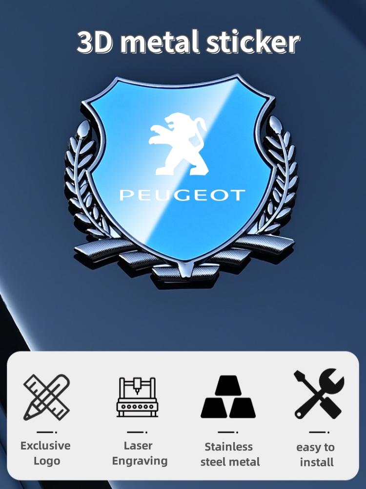 3D Metal Shield Styling Badge Car Stickers Exterior Parts Auto Accessories For Peugeot 206 307 308 3008 207 208 407 508 107