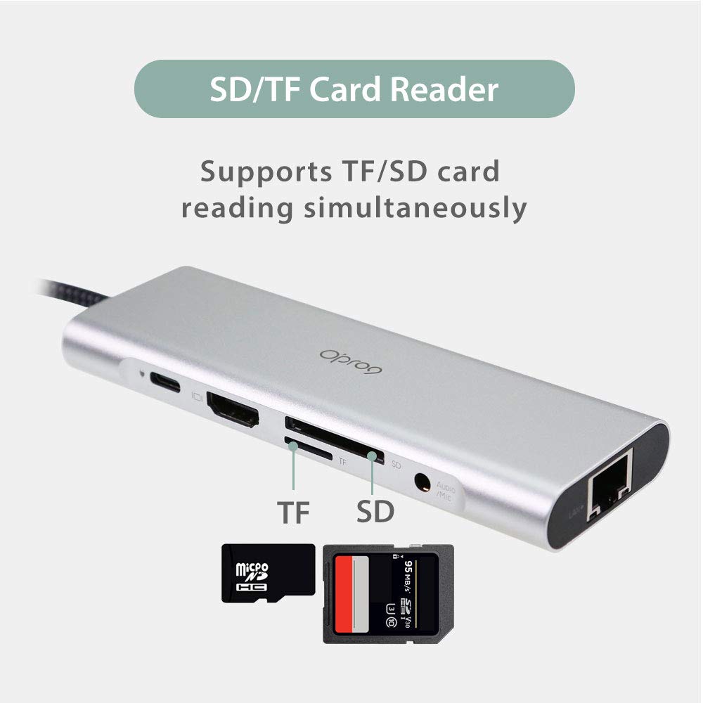 Hub USB Opro9 Porturi USB Mufă audio de alimentare 4K și pentru MacBookPro și alte computere Type-C 9-în-1 Multi-hub 3.0 3, compatibil/HDMI/USB-C