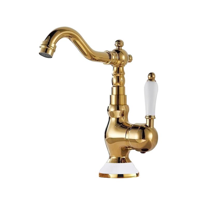 Brass Gold Bathroom Basin Sink Faucet Deck Mounted Single Handle Hot and Cold Water Mix Tap Golden Faucets Chrome EL2189