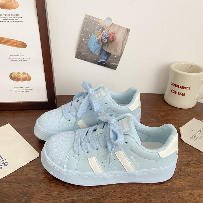 Pink thick baseplate shoes female shell head autumn niche low-top versatile sports little white shoes retro style
