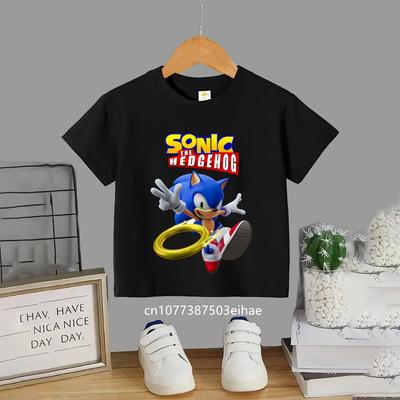 Summer Short Sleeve Kids TShirt Anime Sonic Cartoon Pattern Round Neck Casual Fashion Comfortable Breathable Daily Play Clothes