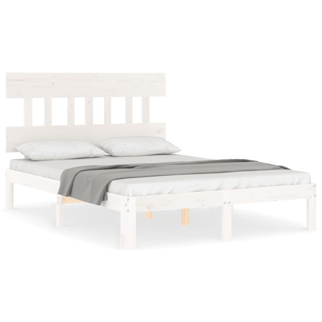 Vidaxl Bed Frame Without Mattress, White, 140X190 Cm, Solid Pine Wood