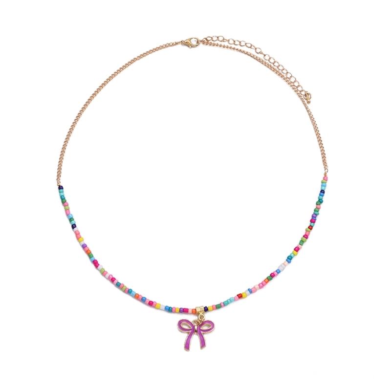 

Bohemian Bowknot Pendant Necklace Temperament Choker Fashion Jewelry Clavicle Chain Y2K ColorfulBeaded Charm Necklace 1