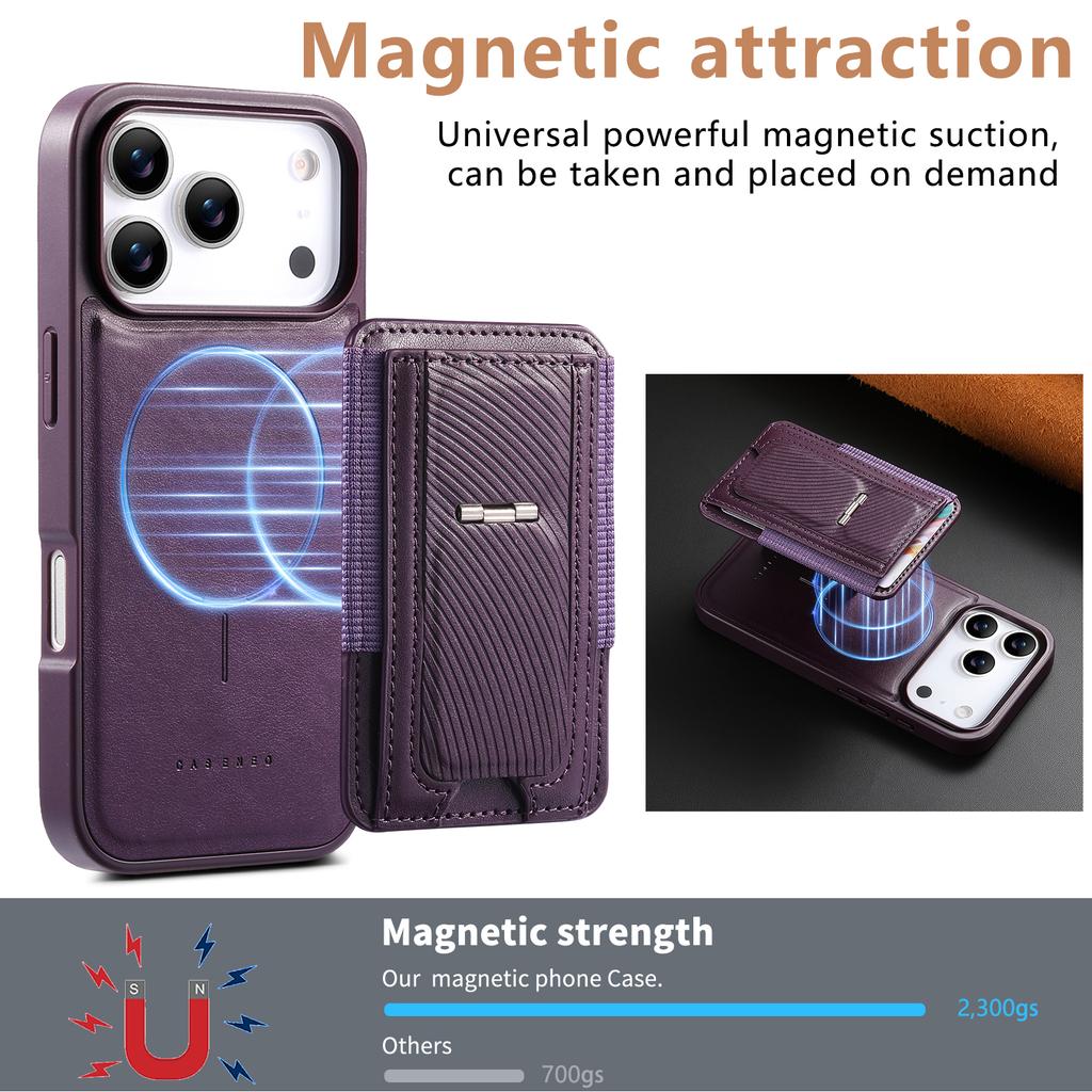 CASENEO For iPhone 17 Pro Case with Foldable Kickstand TPU PU Leather PC Card Bag Magnetic Phone Cover  Compatible with MagSafe
