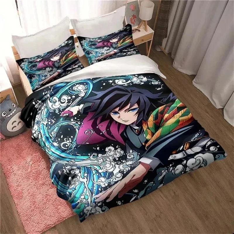Demon Slayer, Anime Tegneserie Gave King Twin Dobbel Barn Sengetøy Sett Mircofiber eller Polyester Dynetrekk Sett Deksel Sengedekke med
