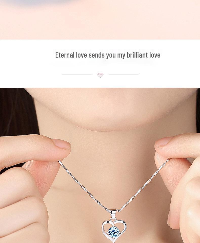 Girlish Heart 925 Sterling Silver Clavicle Necklace - Love Heart Pendant Gift for Women: Christmas, Valentine's, Student, Girlfriend