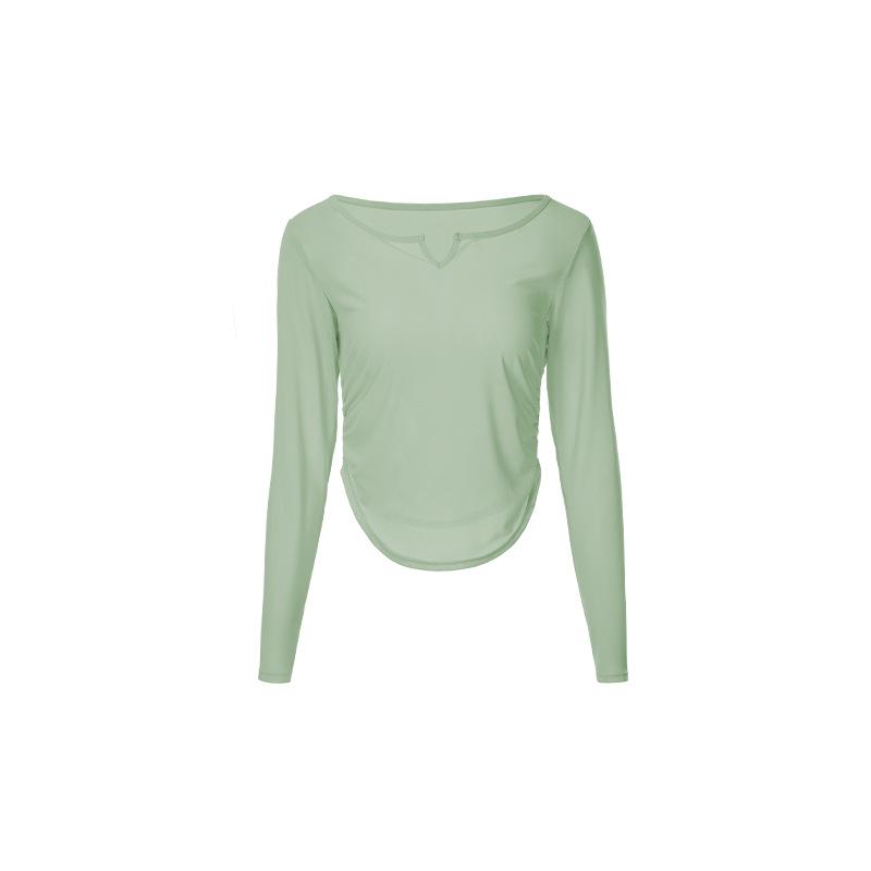 "Women's Long Sleeve Mesh Yoga Top - Breathable Pilates & Running Fitness Cover-Up"