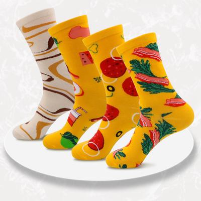 4 páry pánskych stredne vysokých kreatívnych módnych párových vianočných darčekových ponožiek s motívom pizze