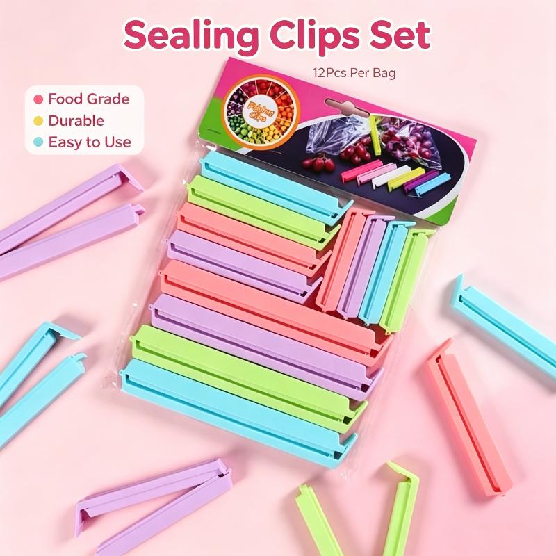 12Pcs Portable Kitchen Storage Food Saver Clip Sealing Bag Clip Sealer Clamp Plastic Tool Kitchen Accessory