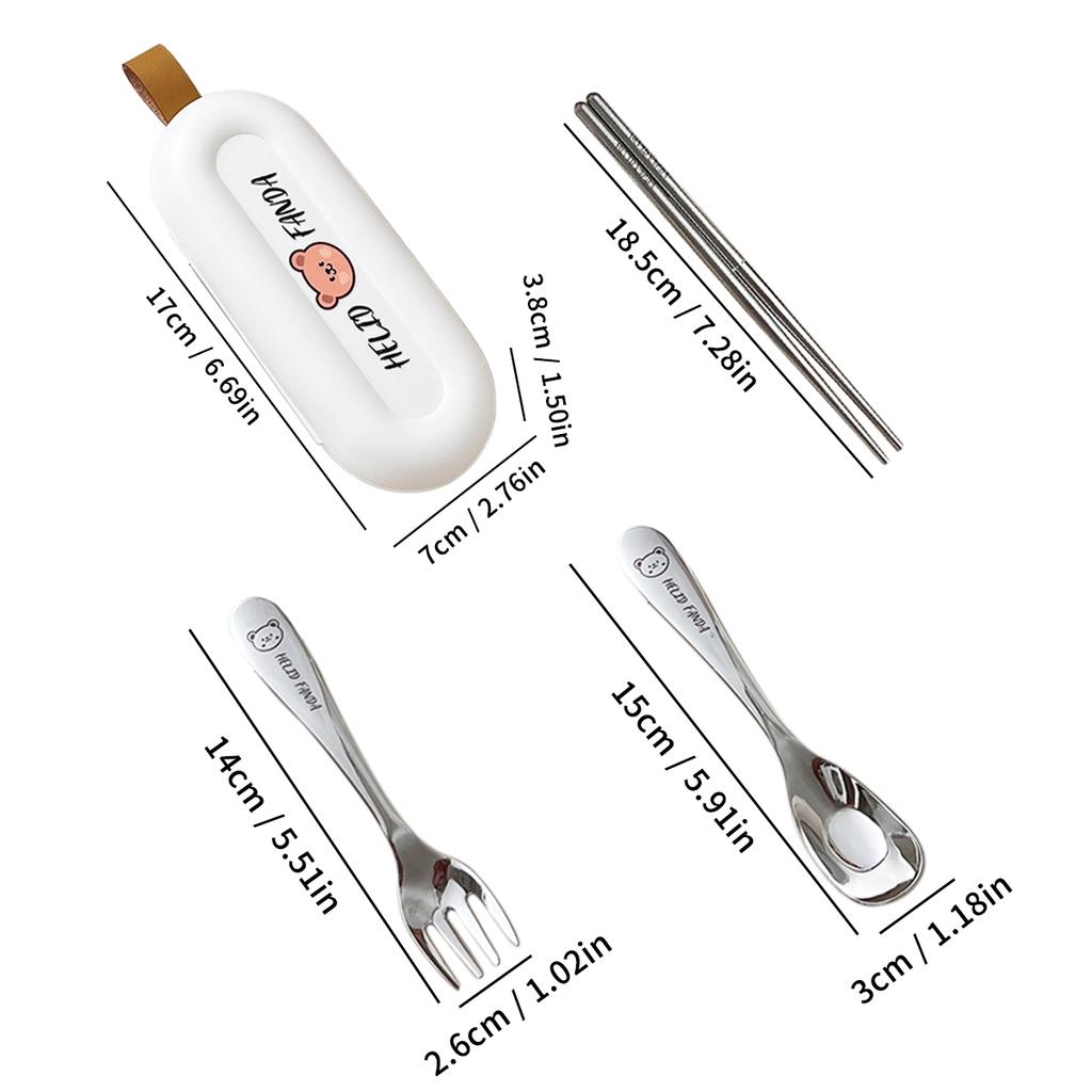 Portable Tableware Set 316 Stainless Steel Kid Spoon Fork Removable Chopsticks With Storage Box Outdoor Camping Cutlery