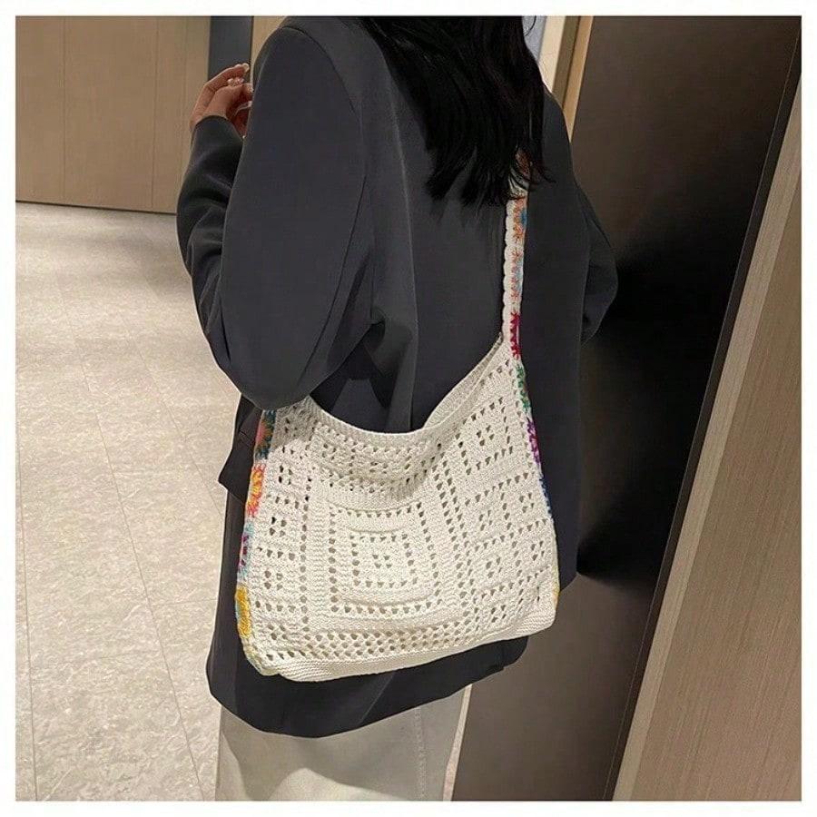 Women's Crochet Bag Summer Beach Tote Aesthetic Lightweight Durable Party Shopping Dating Bag Knitted Bag