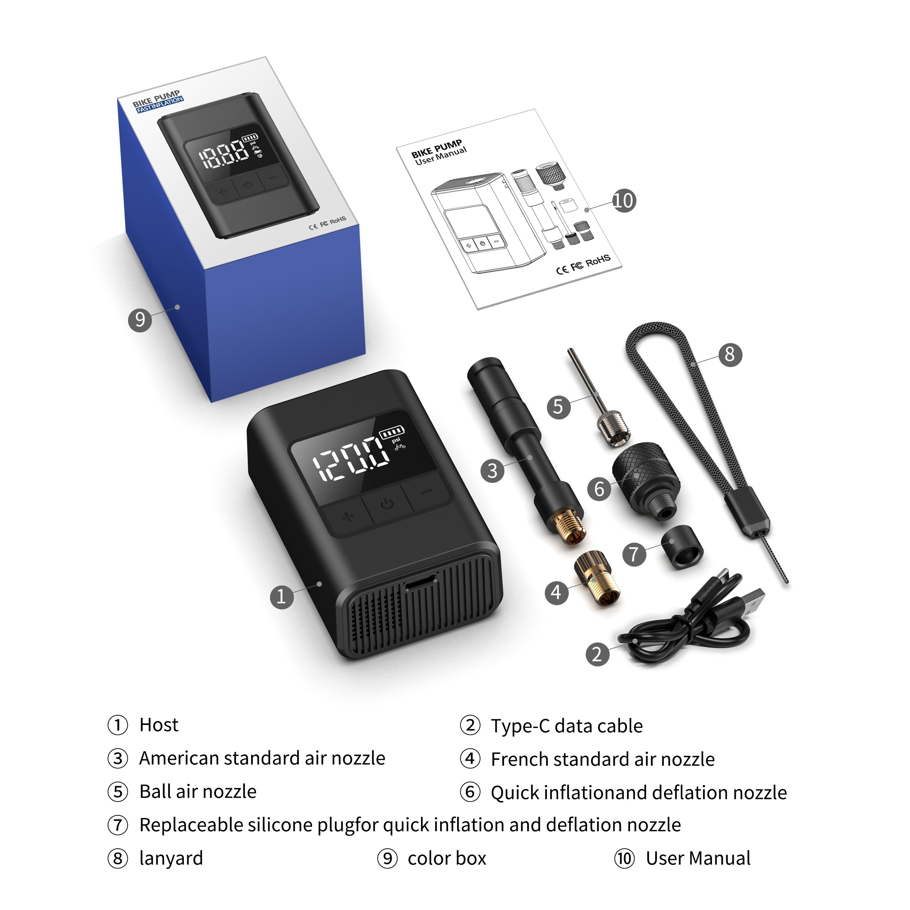 Mini Portable Electric Wireless Air Pump 120PSI Fast Charging with LED Display, Suitable for Bicycles, Motorcycles, Sports Balls Electric air pump