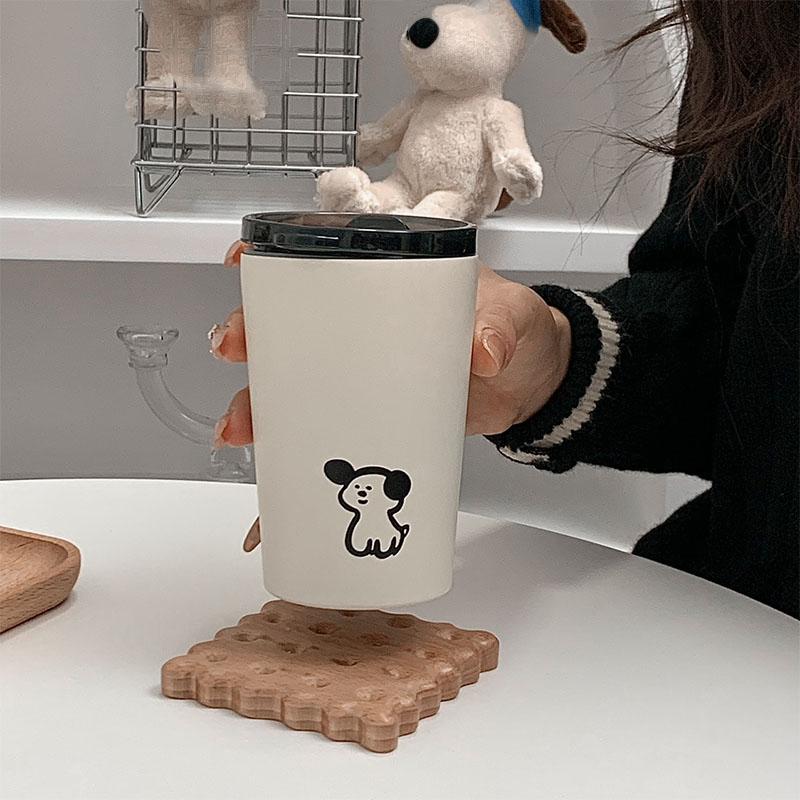 Insulated Cup Vacuum with Lid Frosted Stainless Steel Small Accompanying Thermal for Coffee Water Cute Puppy Pattern