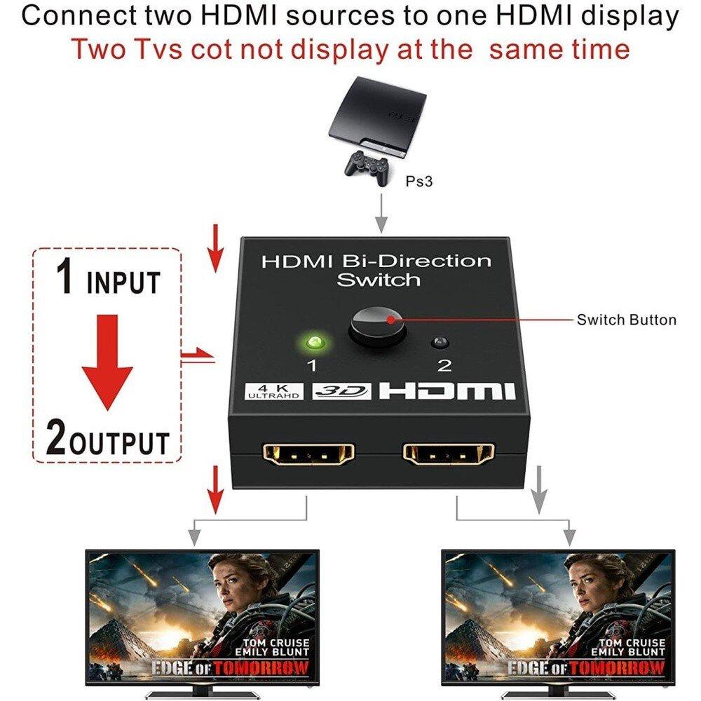 HDMI-Compatible Splitter 4K Switch KVM Bi-Direction 1x2/2x1 HDMI-compatible Switcher 2 In1 Out for PS4/3 TV Box Switcher Adapter