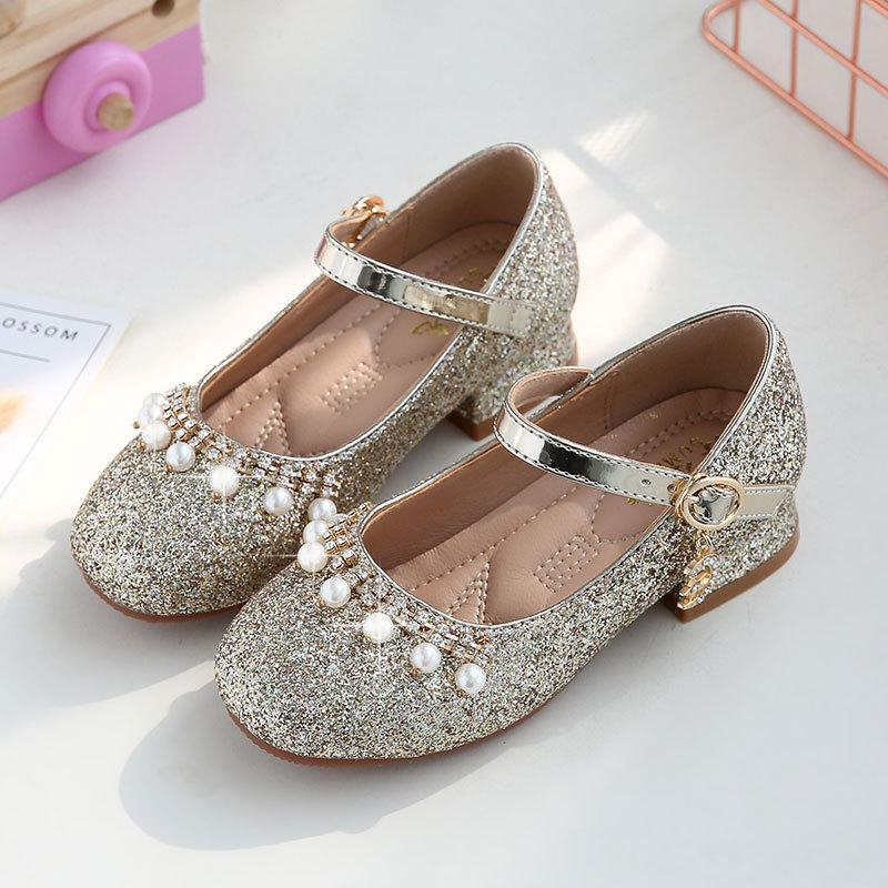 Dívčí boty Velké dětské boty Crystal Princess Malé dětské boty na vysokém podpatku Show Single Shoes