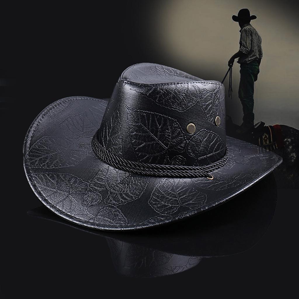 Vintage Sun Shield Hat Widen Brim Western Hat Vintage Leather Western Hat for Men Women Hiking Camping Fishing Travel