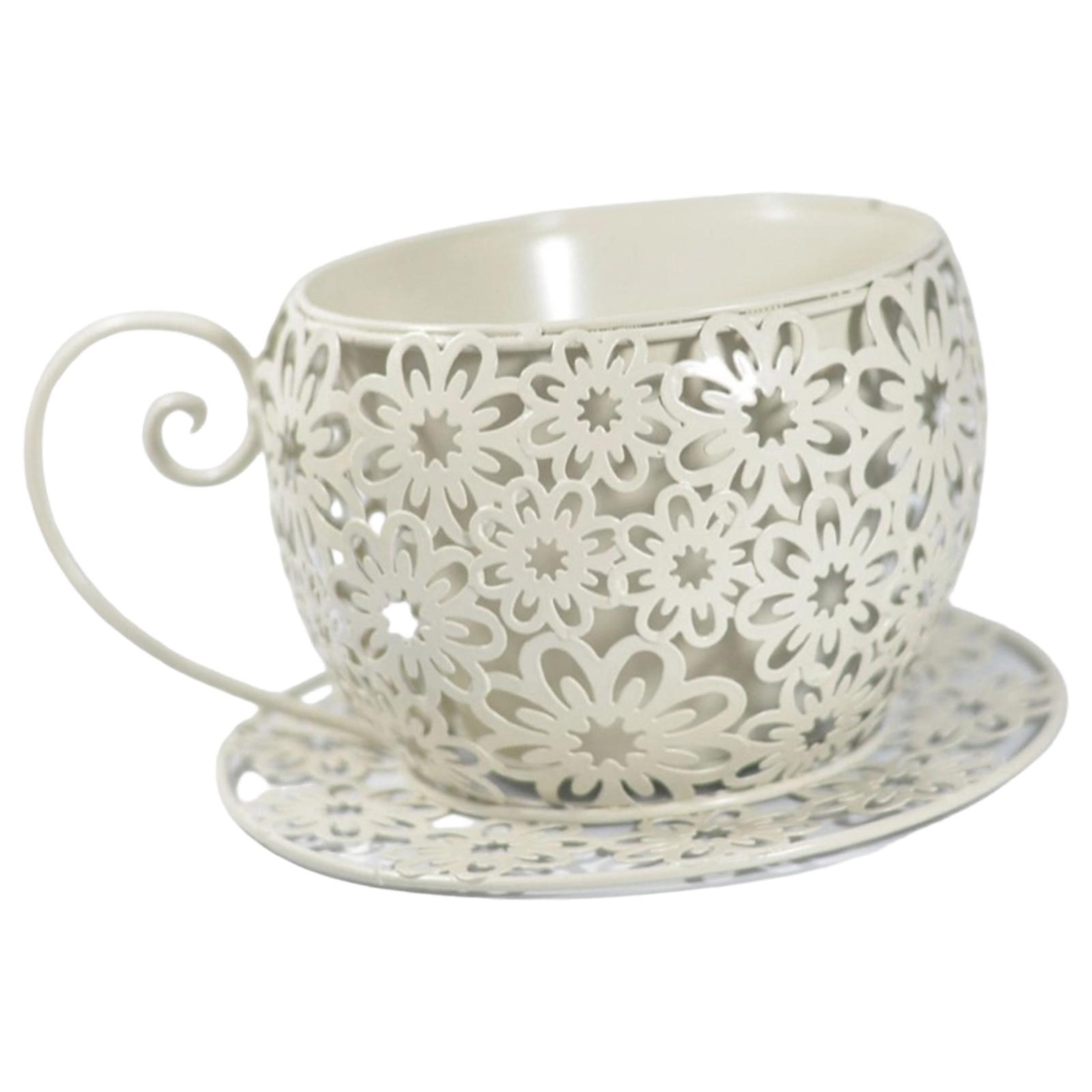 

Creative Metal Coffee Cup Planter Pot Flower Vase Centerpiece for Indoor Outdoor Desk and Balcony Decor білий