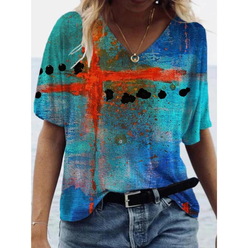 New Popular Abstract Painting 3D Printed Short Sleeved T-shirt for Women's Clothing