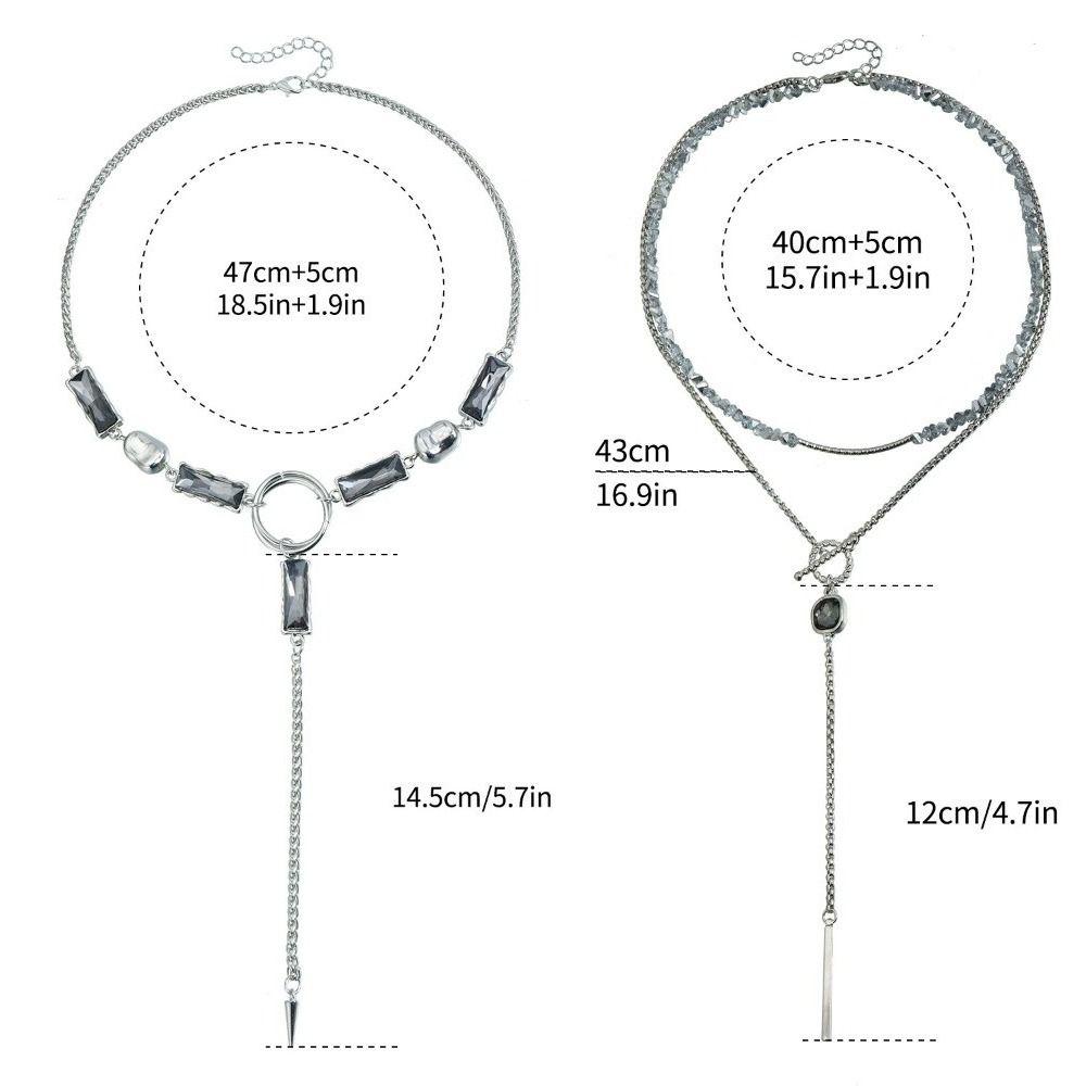 Y-förmiger grauer Glasanhänger Geometrischer langer Quasten-Schichtketten-Halskette Geschenke Quadratische Halskette für Frauen