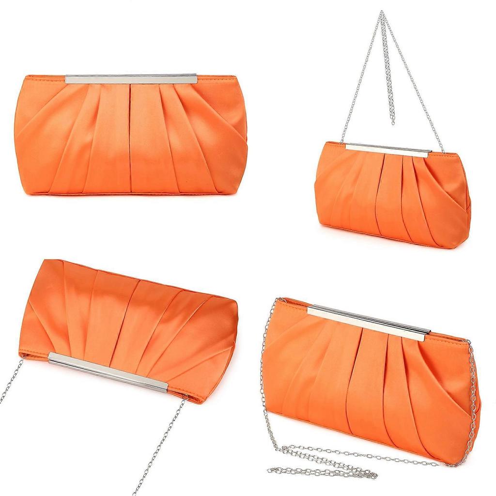 Borsa a Spalla per Ragazza Donna Pieghettata Borsa Elegante da Sera Monocolore Portafoglio da Donna Pochette da Matrimonio Borsa a Mano da Cocktail Serata Arancione