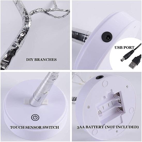 Desk Tree Fairy LED Lights for Home, Bedroom, Indoor, Wedding Party, Decoration Touch Switch Battery Powered or USB Adapter